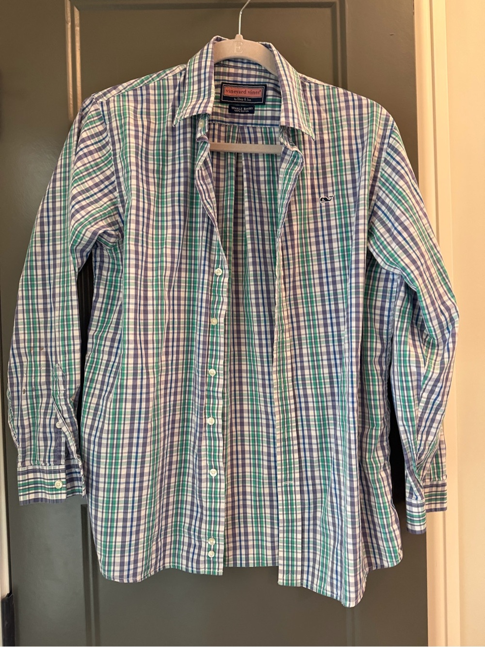Vineyard Vines Blue & Green Plaid Cotton Button-Down Shirt S (see description)